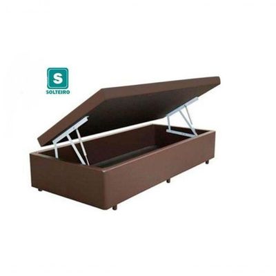 Cama Box Baú Solteiro 88 Tecido Marrom Com Colchão Paris De Molas Preto 66x88x188