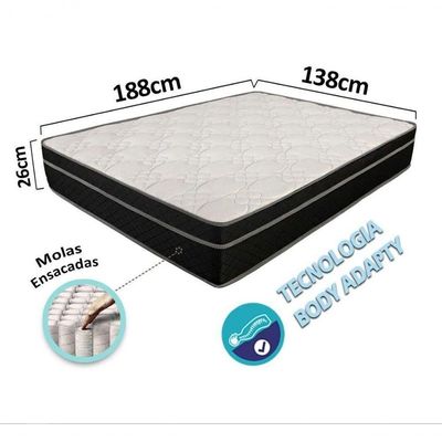 Cama Box Baú Casal 138 Tecido Sintético Preto Com Colchão Paris De Molas Ensacadas Preto 67x138x188