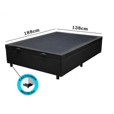 Cama Box Baú Casal 138 Tecido Sintético Preto Com Colchão Paris De Molas Ensacadas Preto 67x138x188