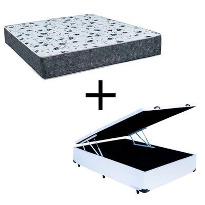 Cama Box Baú Viúva 128 Tecido Branco Com Colchão Alegro Bello Box D28 Cinza 58x128x188