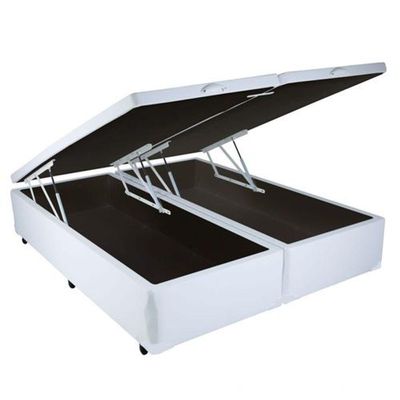 Cama Box Baú Queen 158 Tecido Branco Com Colchão Alegro Bello Box D28 Cinza 58x158x198