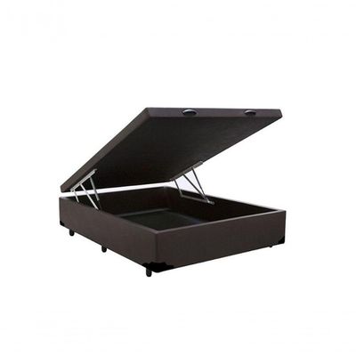 Cama Box Baú Casal 138 Tecido Marrom Com Colchão Alegro Bello Box D28 Cinza 58x138x188