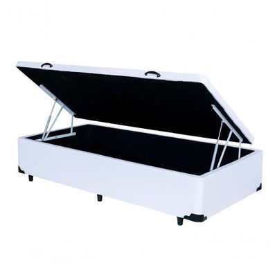 Cama Box Baú Solteiro 88 Tecido Branco Com Colchão Alegro Bello Box D28 Cinza 58x88x188