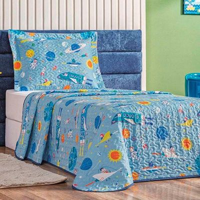 Colcha Solteiro Bouti Kids Dupla Face Estampado 2 Peças Astronauta