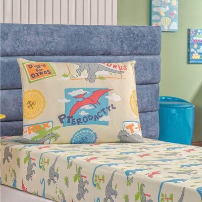 Kit Colcha Solteiro Bouti Kids Com Jogo De Lençol 4 Peças Dino