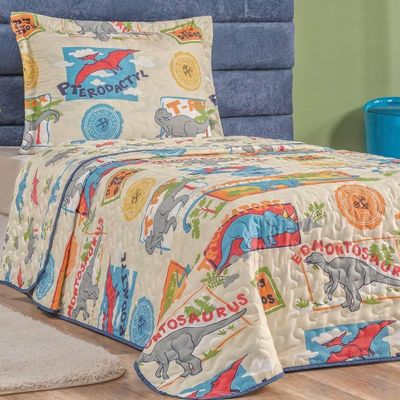 Kit Colcha Solteiro Bouti Kids Com Jogo De Lençol 4 Peças Dino