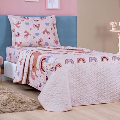 Colcha Solteiro Bouti Kids Dupla Face Estampado 2 Peças Unicórnio