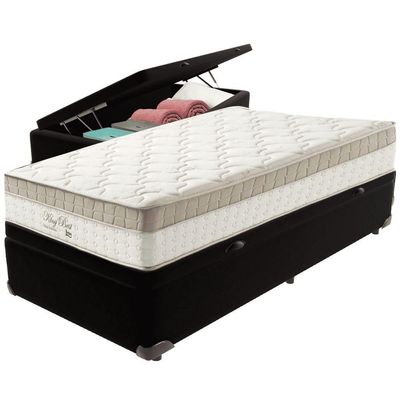 Cama Box Baú Preto E Colchão King Best Molas Ensacadas Solteiro 88x188x33 Anjos