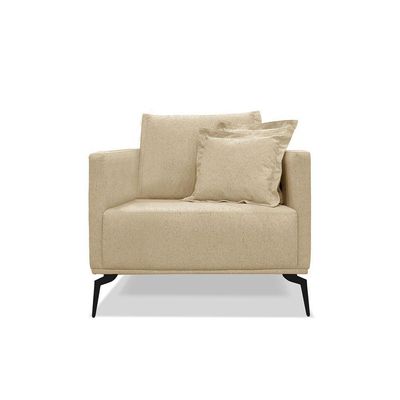 Poltrona Decorativa Livorno Linho Com Pés Em Aço SSX Multicoisas Dourado