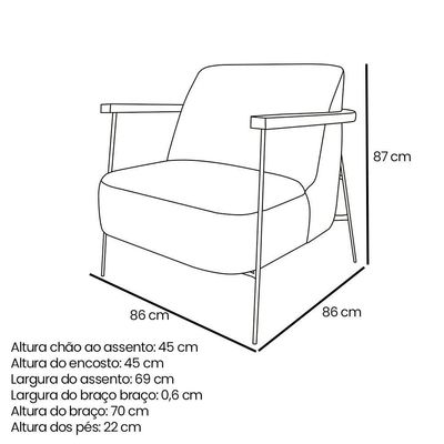 Kit 2 Poltronas Decorativa Eros Linho Bouclê Com Base De Ferro Preto SSX Multicoisas Preto