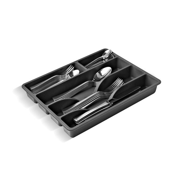 Porta Talheres Organizador de Gaveta Plasvale Cinza Escuro em Polipropileno 31x26x4,5cm