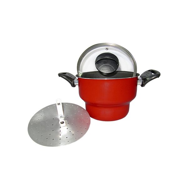 Cuscuzeira Marpal Antiaderente com Tampa de Vidro Vermelha 18cm Cuscuzeira Marpal Antiaderente com Tampa de Vidro Vermelha 18cm