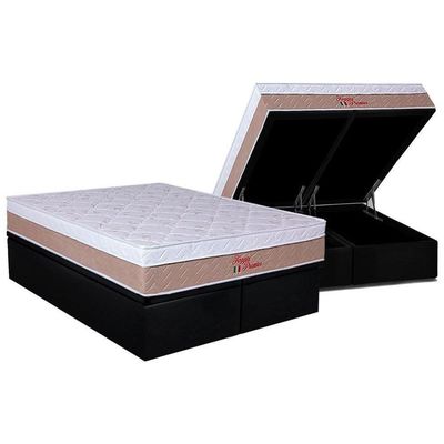 Cama Box Baú Queen: Colchão Anatômico Orthoflex Foggia Premier + Base Crc Suede Black (158x198)
