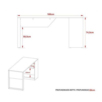 Mesa Notebook Escritório Me4182 160cm Amêndoa Preto Tecno Mobili