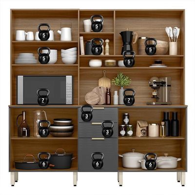 Cozinha Compacta Amora 10 Portas E 2 Gavetas Amêndola-grafito Prime Tx - Demóbile Amêndola-grafito Prime Tx
