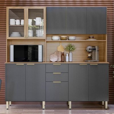 Cozinha Compacta Amora 10 Portas E 2 Gavetas Amêndola-grafito Prime Tx - Demóbile Amêndola-grafito Prime Tx