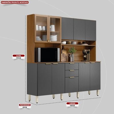 Cozinha Compacta Amora 10 Portas E 2 Gavetas Amêndola-grafito Prime Tx - Demóbile Amêndola-grafito Prime Tx