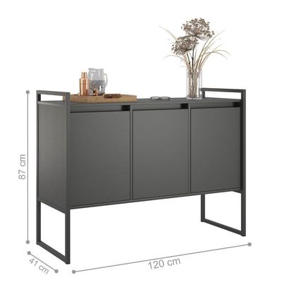 Buffet Sala De Estar 3 Portas Berlim - Preto Onix Preto Onix