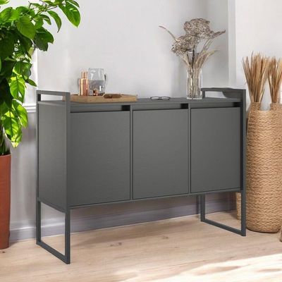 Buffet Sala De Estar 3 Portas Berlim - Preto Onix Preto Onix