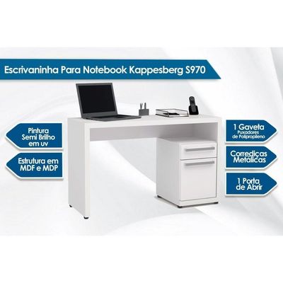 Mesa Computador Escrivaninha S970 Com 1 Porta E 1 Gaveta Branco Kappesberg