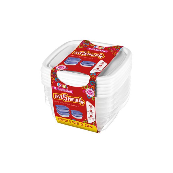 Conjunto de Potes Sanremo Fácil em Plástico Quadrado 530ml Leve 5 e Pague 4