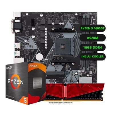 Kit Upgrade AMD Ryzen 5 5600G Vega 8 Placa Mãe A520 Memória RAM