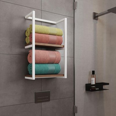 Toalheiro Para Banheiro Estilo Industrial Sahy Branco E Prateleira Imbuia Branco