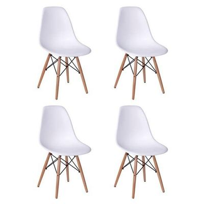Conjunto De Mesa De Jantar Eames Eiffel Quadrada 90cm Tampo De Madeira Branco Com 4 Cadeiras Brancas