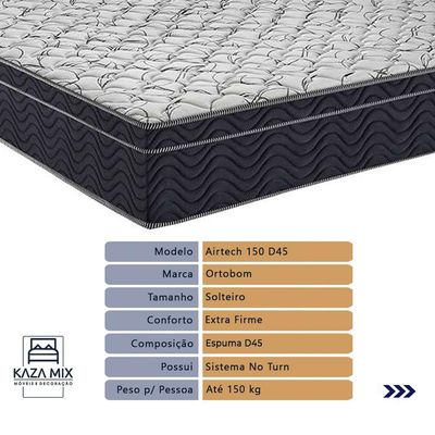 Cama Box Baú E Colchão Airtech 150 Espuma D45 Solteiro Ortobom Solteiro Cinza