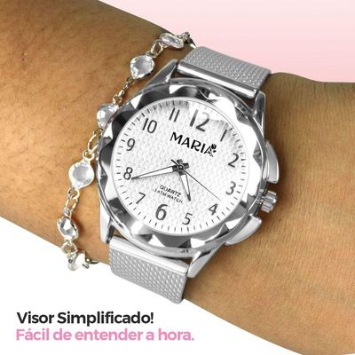 Relogio Feminino Prova Dagua Aço Prata + Pulseira + Caixa