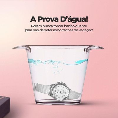 Relogio Feminino Prova Dagua Aço Prata + Pulseira + Caixa