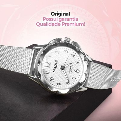 Relogio Feminino Prova Dagua Aço Prata + Pulseira + Caixa