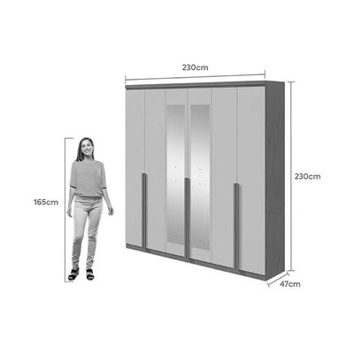 Guarda Roupa Casal 6 Portas (2 C- Espelho) E 4 Gavetas Alonzo New Amêndoa