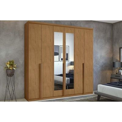 Guarda Roupa Casal 6 Portas (2 C- Espelho) E 4 Gavetas Alonzo New Amêndoa