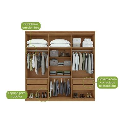 Guarda Roupa Casal 6 Portas (2 C- Espelho) E 4 Gavetas Alonzo New Amêndoa
