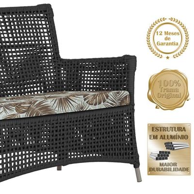 Jogo Sofá 4 Poltronas E Mesa Igapó Fendi E6 Trama Original Preto