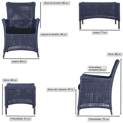 Jogo Sofá 4 Poltronas E Mesa Igapó Marrom E12 Trama Original Azul