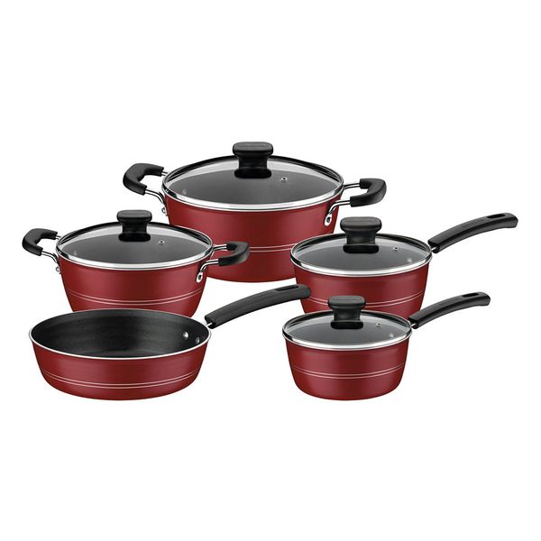 Jogo de Panelas Antiaderente Tramontina Sicilia Vermelho com 5 Peças Jogo de Panelas Antiaderente Tramontina Sicilia Vermelho com 5 Peças