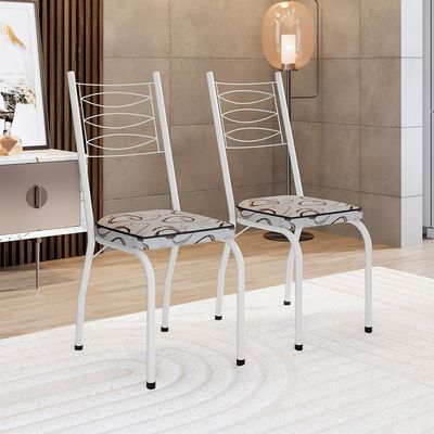 Conjunto com 2 Cadeiras Ludi Estampado Cedro e Branco