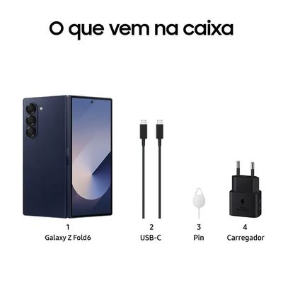 Smartphone Samsung Galaxy Z Fold6 512GB Azul 5G - Tela dobrável de 7.6" e 12GB de RAM