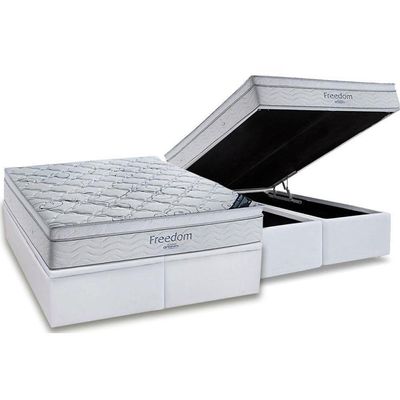 Cama Box Baú Queen: Colchão Molas Superpocket Ensacadas Ortobom Freedom Visco + Base Crc Courano White (158x198)