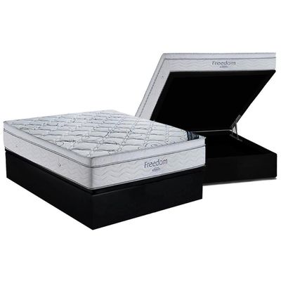 Cama Box Baú Casal: Colchão Molas Superpocket Ensacadas Ortobom Freedom + Base Crc Suede Black (138x188)