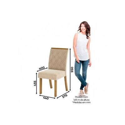 Conjunto Mesa De Cozinha Natalí Com Tampo Madeirado Com Vidro Reto 160x90cm E 6 Cadeiras Vita Nature Linho Henn