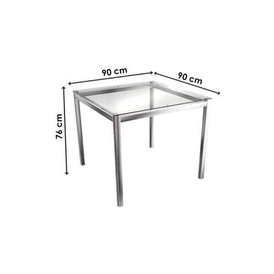 Conjunto Mesa Sala Jantar Reno Com Tampo De Vidro 90x90cm E 4 Cadeiras Lisboa Cromada Branco Kappesberg