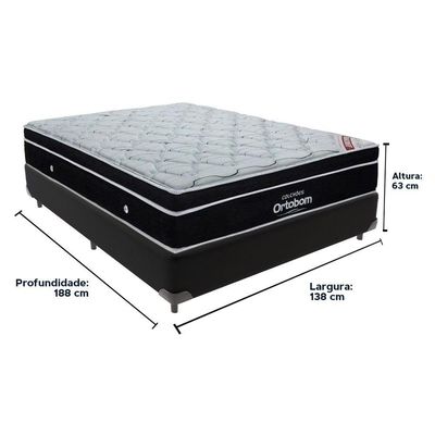 Cama Box Preto E Colchão Elegant Molas Ensacadas Casal Ortobom