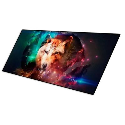Mouse Pad Gamer Extra Grande Lobo Bordas Costuradas Base Antiderrapante