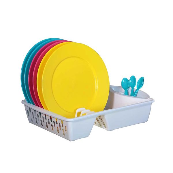 Escorredor de Pratos Paramount Pratic em Plástico com Porta Talheres Branco Escorredor de Pratos Paramount Pratic em Plástico com Porta Talheres Branco
