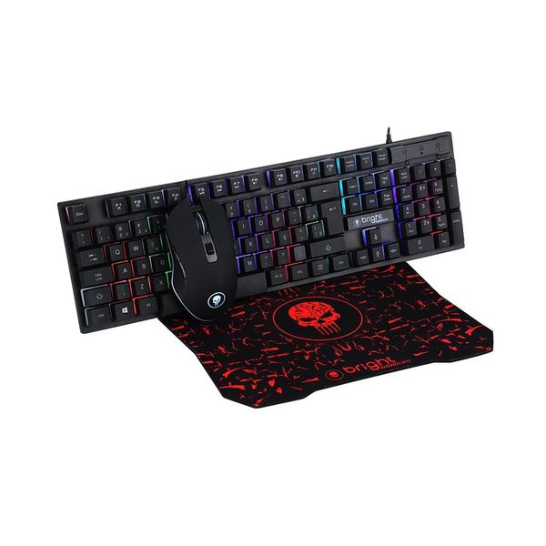 Kit Gamer Bright com Mouse Pad, Teclado Led, Mouse Led, Conexão USB Modelo 0542 Preto