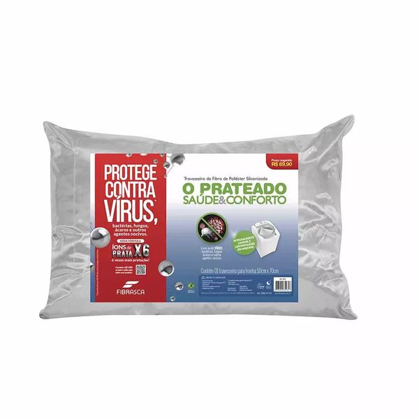 Travesseiro Fibrasca Íons de Prata Fibra de Poliéster Siliconada 50x70 Prata