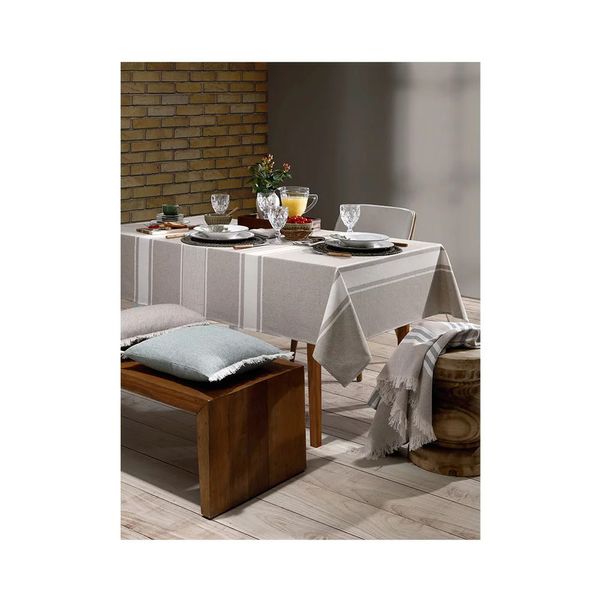 Toalha de Mesa Quadrada Hedrons Listras Táupe 1,40x1,40m Toalha de Mesa Quadrada Hedrons Listras Táupe 1,40x1,40m